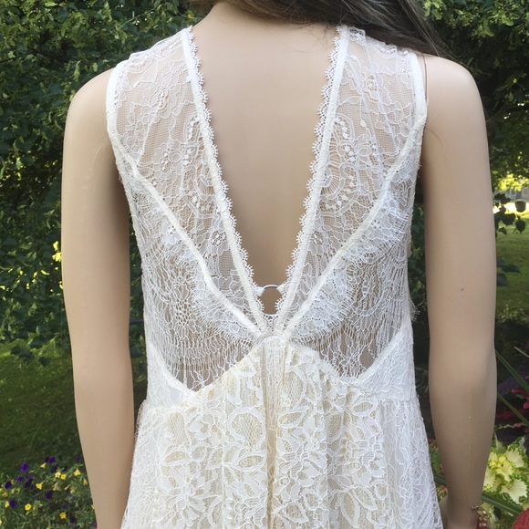 NWT FREE PEOPLE INTRICATE IVORY & GOLD OVERLAY LINED DRESS - Picture 10 of 12